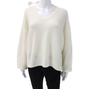 Colorush Women Merino Wool V-Neck Pullover Sweater White Long Sleeve Size 4